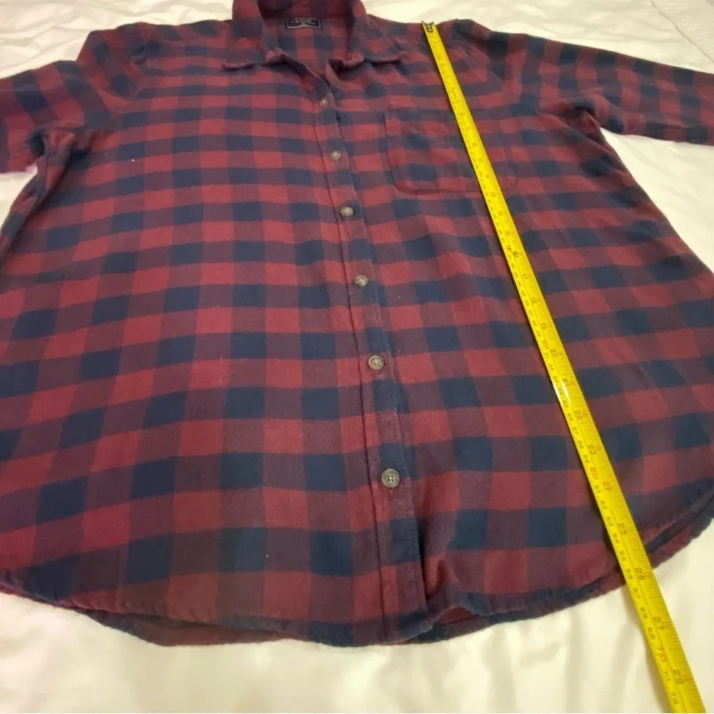 Abercrombie and Fitch women maroon navy plaid checkered button down shirt XL - Picture 7 of 12
